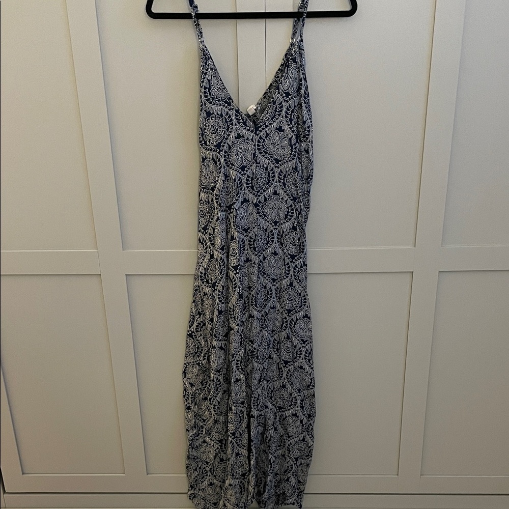 Elan Navy Blue and White Maxi Dress